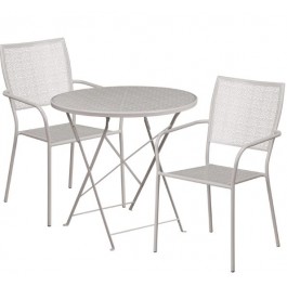 Flash Furniture CO-30RDF-02CHR2-SIL-GG 30" Round Steel Folding Patio Table Set with 2 Square Back Chairs in Gray (Default)