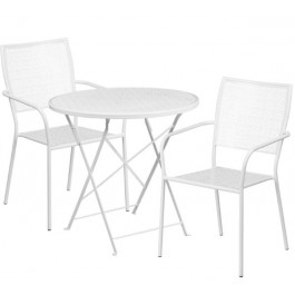 Flash Furniture CO-30RDF-02CHR2-WH-GG 30" Round Steel Folding Patio Table Set with 2 Square Back Chairs in White (Default)