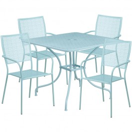 Flash Furniture CO-35SQ-02CHR4-SKY-GG 35.5" Square Table Set with 4 Square Back Chairs in Blue