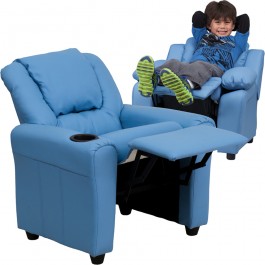 Flash Furniture Contemporary Light Blue Vinyl Kids Recliner with Cup Holder and Headrest DG-ULT-KID-LTBLUE-GG