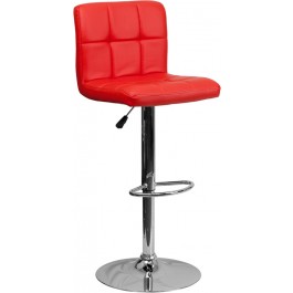 Flash Furniture Contemporary Red Quilted Vinyl Adjustable Height Bar Stool with Chrome Base DS-810-MOD-RED-GG