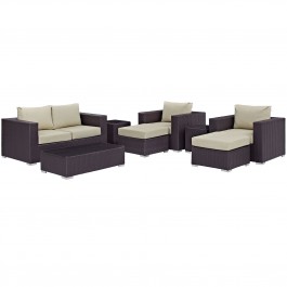 Modway EEI-2159-EXP-BEI-SET Convene 8 Piece Outdoor Patio Sofa Set in Espresso Beige
