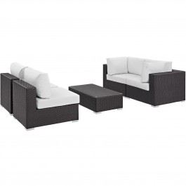 Modway EEI-2163-EXP-WHI-SET Convene 5 Piece Outdoor Patio Sectional Set in Espresso White