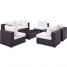 Modway EEI-2164-EXP-WHI-SET Convene 7 Piece Outdoor Patio Sectional Set in Espresso White