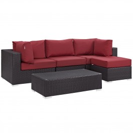 Modway EEI-2172-EXP-RED-SET Convene 5 Piece Outdoor Patio Sectional Set in Espresso Red