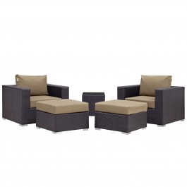 Modway EEI-2201-EXP-MOC-SET Convene 5 Piece Outdoor Patio Sectional Set in Espresso Mocha