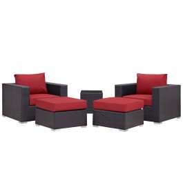 Modway EEI-2201-EXP-RED-SET Convene 5 Piece Outdoor Patio Sectional Set in Espresso Red