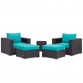 Modway EEI-2201-EXP-TRQ-SET Convene 5 Piece Outdoor Patio Sectional Set in Espresso Turquoise