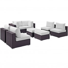 Modway EEI-2204-EXP-WHI-SET Convene 8 Piece Outdoor Patio Sectional Set In Espresso White