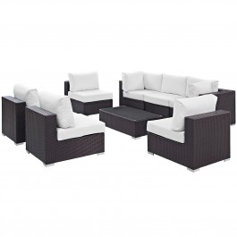 Modway EEI-2205-EXP-WHI-SET Convene 8 Piece Outdoor Patio Sectional Set In Espresso White