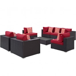 Modway EEI-2368-EXP-RED-SET Convene 8 Piece Outdoor Patio Sectional Set in Espresso Red