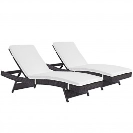 Modway EEI-2428-EXP-WHI-SET Convene Chaise Outdoor Patio Set of 2 in Espresso White