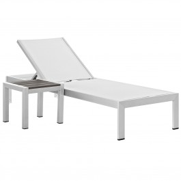Modway EEI-2470-SLV-WHI-SET Shore 2 Piece Outdoor Patio Aluminum Set in Silver White