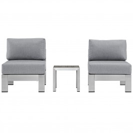 Modway EEI-2598-SLV-GRY Shore 3 Piece Outdoor Patio Aluminum Sectional Sofa Set In Silver Gray