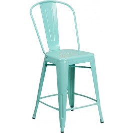 Flash Furniture ET-3534-24-MINT-GG 24'' High Indoor-Outdoor Counter Height Stool in Back