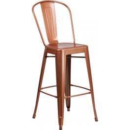 Flash Furniture ET-3534-30-POC-GG 30'' High Metal Indoor-Outdoor Barstool with Back in Copper