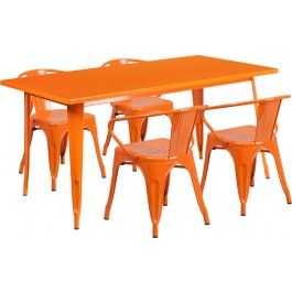 Flash Furniture ET-CT005-4-70-OR-GG 31.5" x 63" Rectangular Orange Metal Indoor Table Set with 4 Arm Chairs