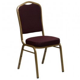 Flash Furniture HERCULES Series Crown Back Stacking Banquet Chair with Burgundy Patterned Fabric and 2.5'' Thick Seat - Gold Frame FD-C01-ALLGOLD-EFE1679-GG