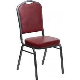 Flash Furniture HERCULES Series Crown Back Stacking Banquet Chair with Burgundy Vinyl and 2.5'' Thick Seat - Silver Vein Frame FD-C01-SILVERVEIN-BURG-VY-GG
