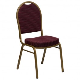 Flash Furniture HERCULES Series Dome Back Stacking Banquet Chair with Burgundy Patterned Fabric and 2.5'' Thick Seat - Gold Frame FD-C03-ALLGOLD-EFE1679-GG