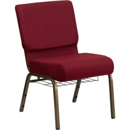 Flash Furniture HERCULES Series 21'' Extra Wide Burgundy Church Chair with 4'' Thick Seat, Communion Cup Book Rack - Gold Vein Frame FD-CH0221-4-GV-3169-BAS-GG