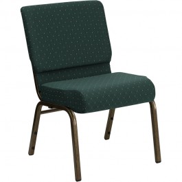 Flash Furniture HERCULES Series 21'' Extra Wide Hunter Green Dot Patterned Stacking Church Chair with 4'' Thick Seat - Gold Vein Frame FD-CH0221-4-GV-S0808-GG