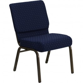 Flash Furniture HERCULES Series 21'' Extra Wide Navy Blue Dot Patterned Stacking Church Chair with 4'' Thick Seat - Gold Vein Frame FD-CH0221-4-GV-S0810-GG