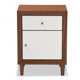 Baxton Studio FP-6783-Walnut/White-NS Harlow White and Walnut Wood 1-Drawer and 1-door Nightstand (Default)