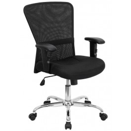 Flash Furniture Mid-Back Black Mesh Contemporary Computer Chair with Adjustable Arms and Chrome Base GO-5307B-GG