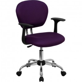 Flash Furniture Mid-Back Purple Mesh Task Chair with Arms and Chrome Base H-2376-F-PUR-ARMS-GG