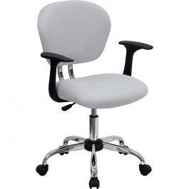 Flash Furniture Mid-Back White Mesh Task Chair with Arms and Chrome Base H-2376-F-WHT-ARMS-GG