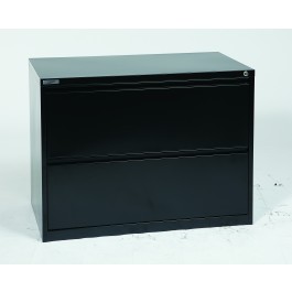 Office Star LF236-B 36" Wide 2 Drawer Lateral File with Core-Removeable Lock and Adjustable Glides in Black