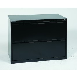 Office Star LF236-B 36" Wide 2 Drawer Lateral File with Core-Removeable Lock and Adjustable Glides in Black