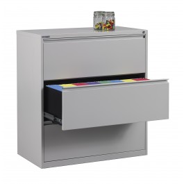 Office Star LF336-G 36" Wide 3 Drawer Lateral File with Core-Removeable Lock and Adjustable Glides in Light Gray