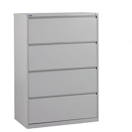 Office Star LF436-G 36" Wide 4 Drawer Lateral File with Core-Removeable Lock and Adjustable Glides in Light Gray