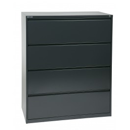 Office Star LF442-C 42" Wide 4 Drawer Lateral File with Core-Removeable Lock and Adjustable Glides in Charcoal
