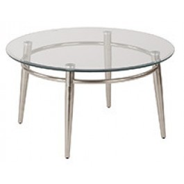 Ave Six MG1230R-NB Clear Tempered Glass Round Top Coffee Table with Nickel Brush Legs