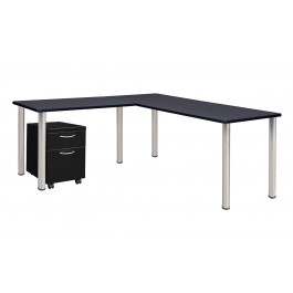 Regency MLSPM662442GYBPCM Kee 66" Single Pedestal L-Desk with 42" Return in Grey/Chrome