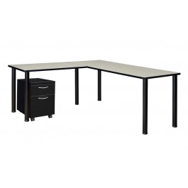 Regency MLSPM662442PLBPBK Kee 66" Single Pedestal L-Desk with 42" Return in Maple/Black