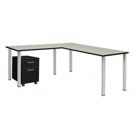 Regency MLSPM662442PLBPCM Kee 66" Single Pedestal L-Desk with 42" Return in Maple/Chrome