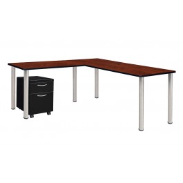 Regency MLSPM722442CHBPCM Kee 72" Single Pedestal L-Desk with 42" Return in Cherry/Chrome