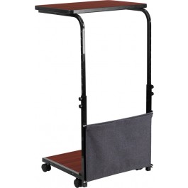 Flash Furniture MT-6288-1-GG Mobile Sit-Down Stand-Up Mahogany Computer Desk with Removable Pouch