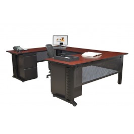 Regency MUD723042MH Fusion 72" Double Pedestal U-Desk with Bridge in Mahogany