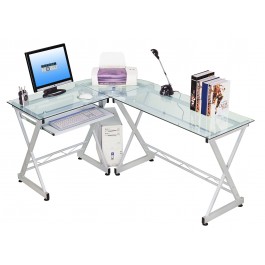 Techni Mobili RTA-3802-GLS L-shaped Glass Computer Desk in Clear