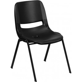 Flash Furniture Hercules Series 440 lb Capacity Black Ergonomic Shell Stack Chair with Black Frame And 14" Seat Height RUT-14-PDR-BLACK-GG