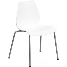 Flash Furniture HERCULES Series 770 lb. Capacity White Stack Chair with Lumbar Support and Silver Frame RUT-288-WHITE-GG