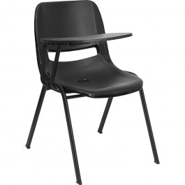 Flash Furniture Black Ergonomic Shell Chair with Right Handed Tablet Arm RUT-EO1-BK-RTAB-GG