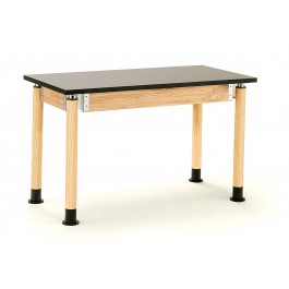 National Public Seating SLT2460AH-OK Adjustable Height Chem-Res Top Science Table with Oak Leg in Black