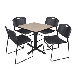 Regency TB3030BE44BK Cain 30" Square Breakroom Table in Beige & 4 Zeng Stack Chairs in Black