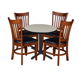 Regency TB30RNDPL47GY Cain 30" Round Breakroom Table in Maple & 4 'M' Stack Chairs in Grey